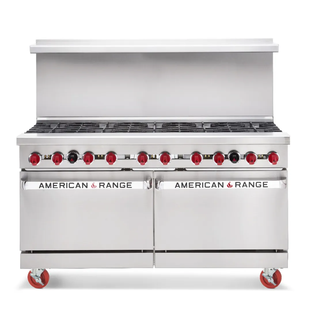 American Range AR-24G-6B 60"Gas Restaurant Range w/ (6) Open Burners, (1) 24" Griddle, (2) Standard Ovens, 302.000 BTU 