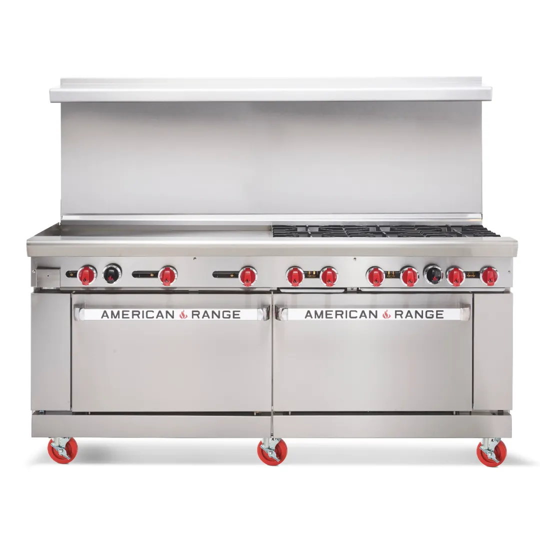 American Range AR-48G-4B-CL-SBR 72" Gas Restaurant Range w/ (4) Open Burners, (1) 48" Griddle, (1) Convection Oven, (1) Cabinet Base, 238.000 BTU