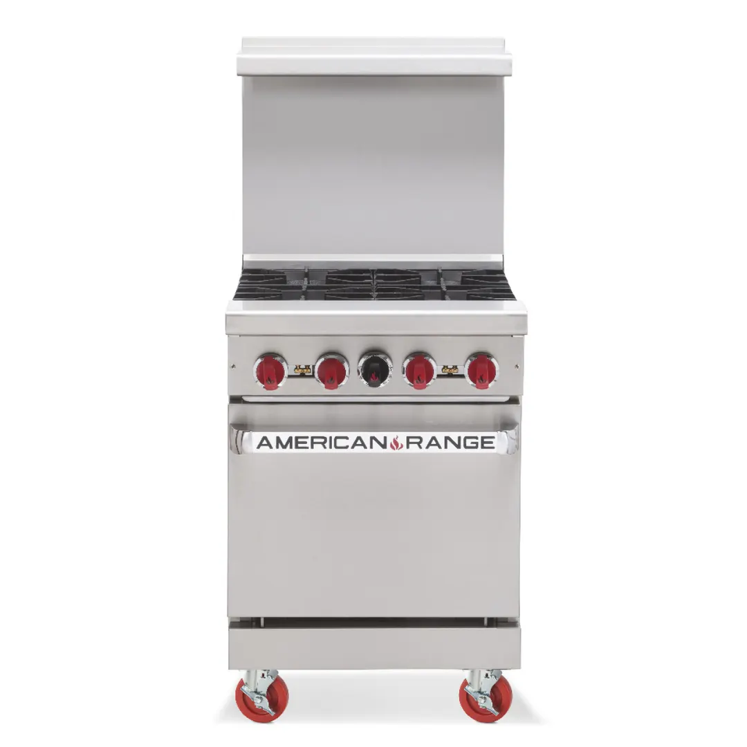 American Range AR-4 24" Restaurant Gas Range w/ (4) Open Burners, (1) Space Saver Oven, 155.000 BTU