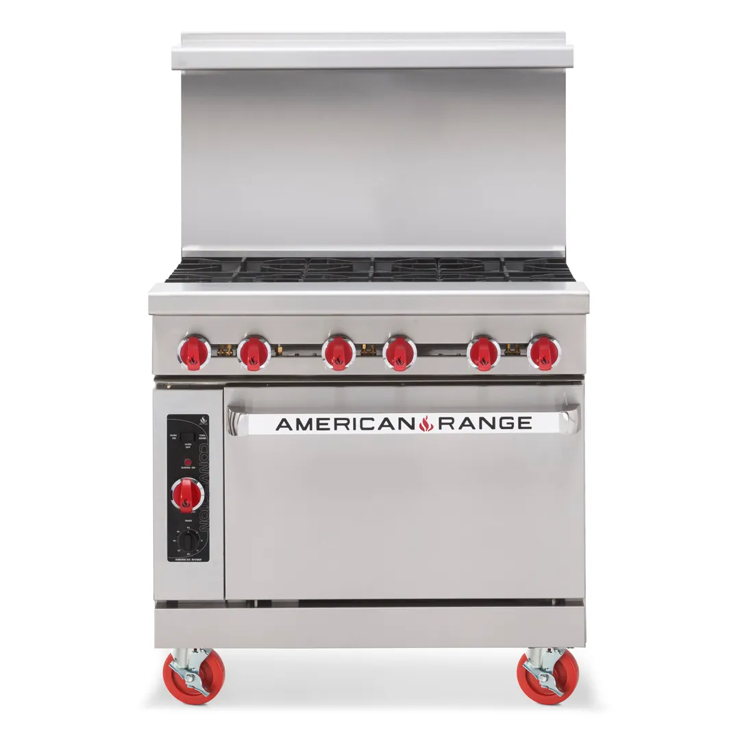 American Range AR-6-C 36" Gas Restaurant Range w/ (6) Open Burners, (1) Convection Oven, 222.000 BTU