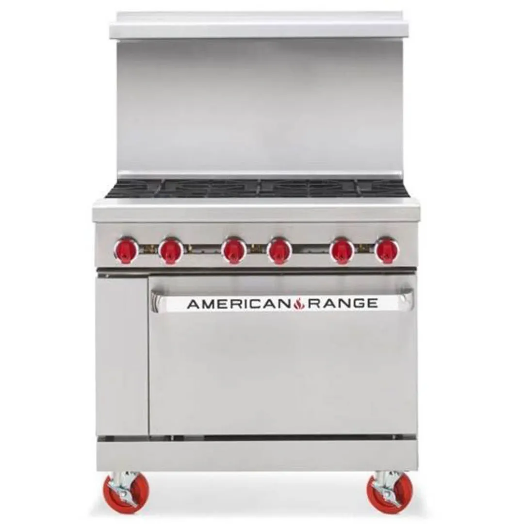 American Range AR-6 36" Restaurant Gas Range w/ (6) Open Burners, (1) Standard Oven, 227.000 BTU