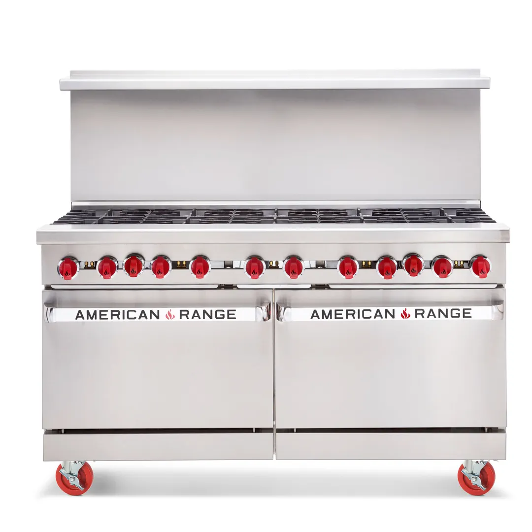 American Range AR-6B-36RG-CL-126R 72" Gas Restaurant Range w/ (6) Open Burners, (1) 36" Raised Griddle/Broiler, (1) Standard Oven, (1) Convection Oven 