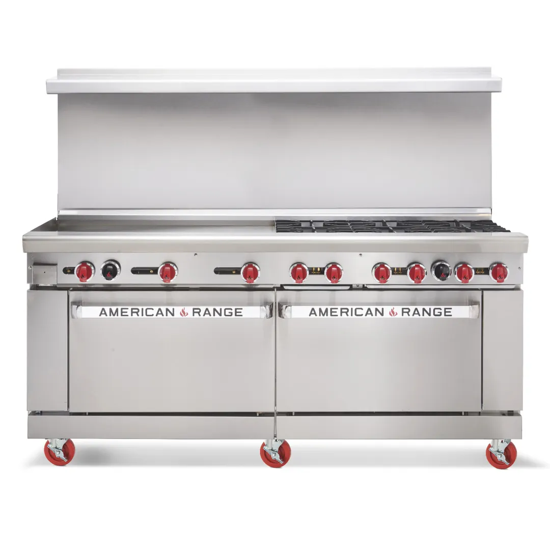 American Range AR-72G 72" Gas Restaurant Range w/ (1) 72" Full Griddle, (2) Standard Ovens, 190.000 BTU