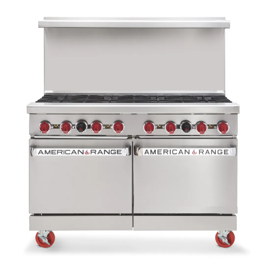 American Range AR-8 48" Gas Restaurant Range w/ (8) Open Burners, (2) Space Saver Ovens, 310.000 BTU