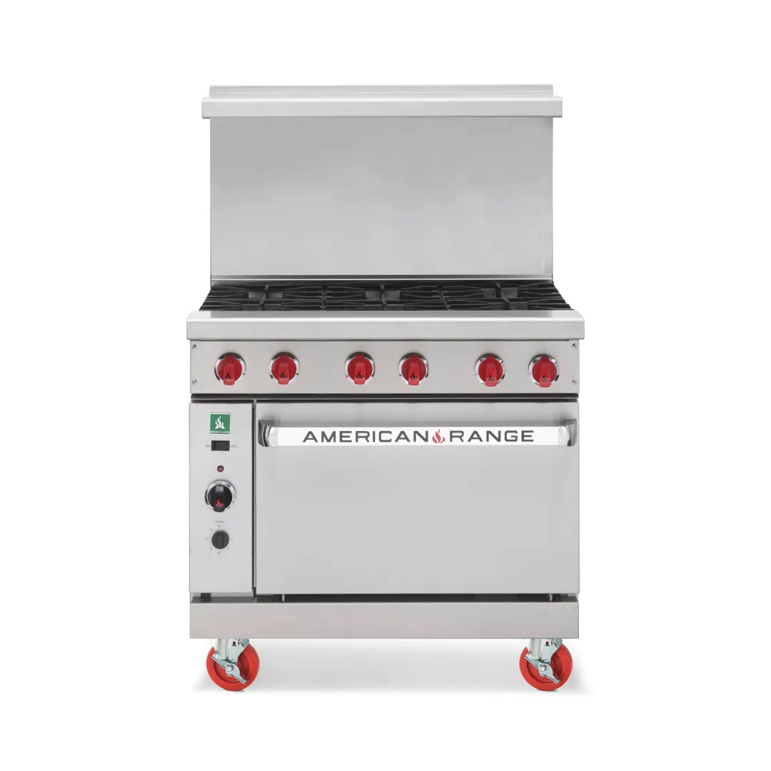 American Range ARGF-8 48" Gas Restaurant Range w/ (8) Open Burners, (2) Space Saver Ovens, 254.000 BTU