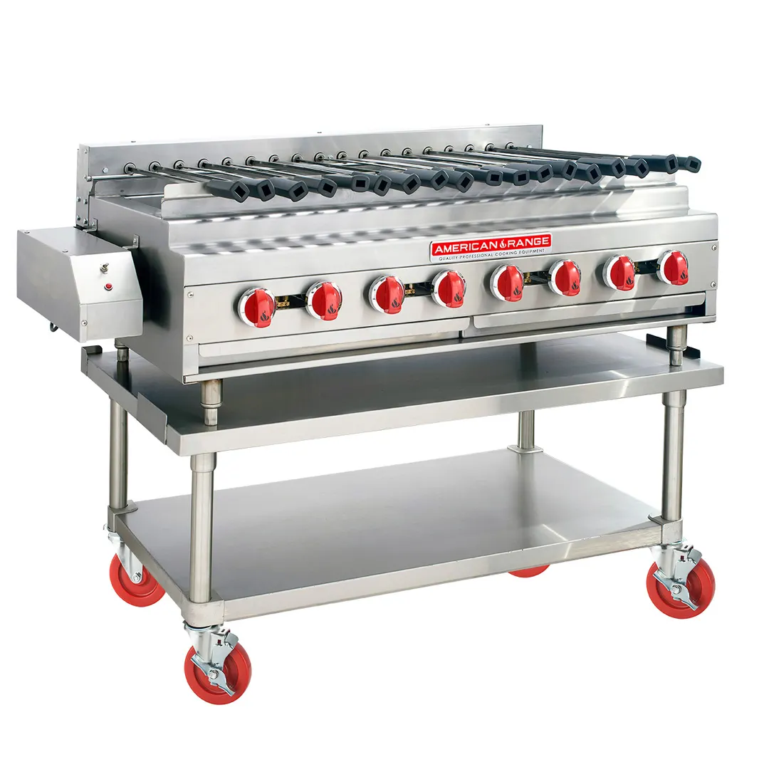 American Range ARKB-72-R 72" Countertop Gas Rotisserie Kebob Broiler w/ (12) Burners, 360.000 BTU