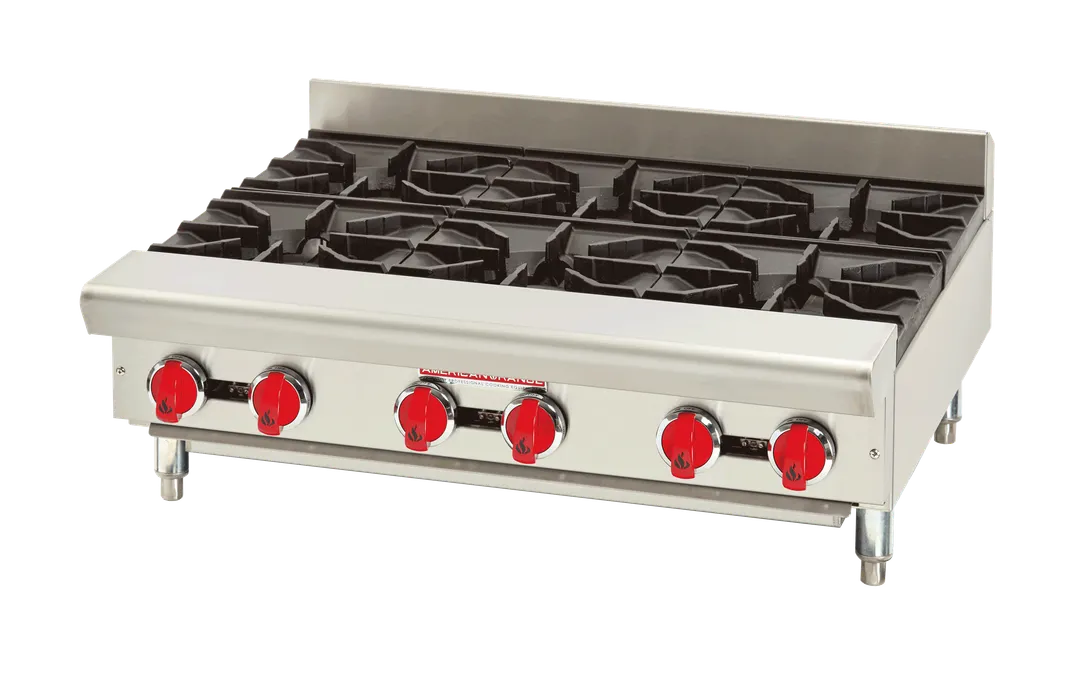 American Range ARSHP-36-6 36" Countertop Gas Hotplates w/ (6) Burners, 30" Depth, 192.000 BTU