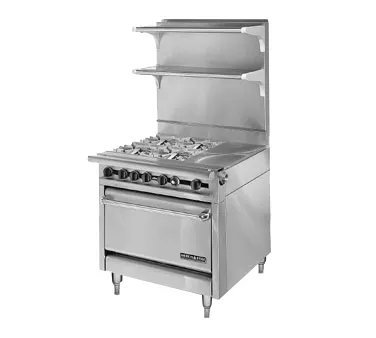American Range HD34-1HT-4-1 34" Gas Heavy Duty Range w/ (4) Open Burners, (1) 11" Hot Top, (1) Standard Oven,190.000 BTU