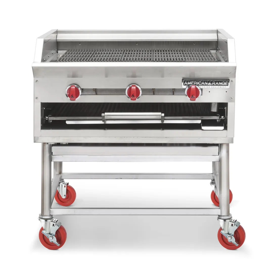 American Range HD34-CRBR-O 34" Gas Heavy Duty Range w/ Pull-Out Rack, (1) Full Charbroiler, Open Cabinet Base, 90.000 BTU