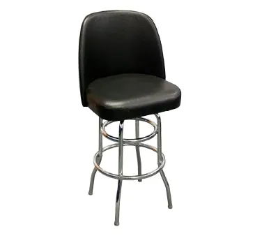 ATS SR-5J BV Swivel Bar Stool, Upholstered Bucket Seat, 18H, Double Ring Base, Chrome Plated Steel, Black Vinyl