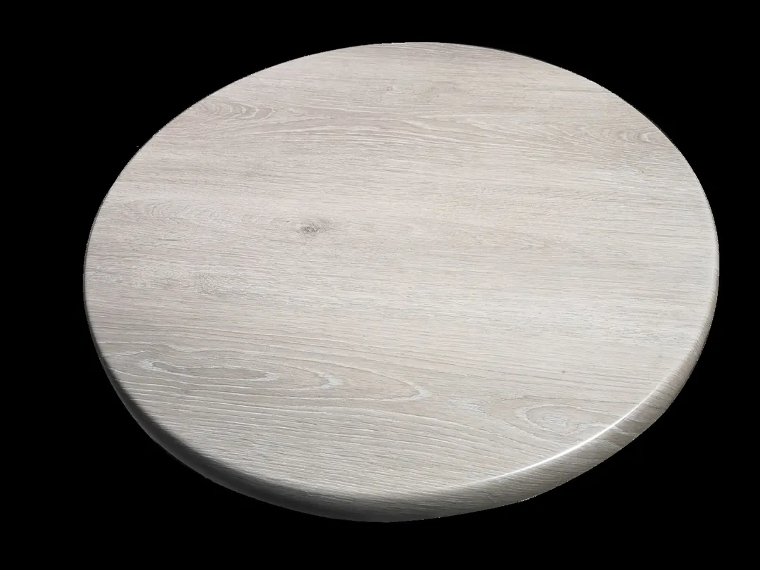 ATS ATO48-212 Isotop Round Table Top, 47.2" Dia., 1-3/8" Drop Edge, Laminate, Grey Oak Gloss Finish, Heat, Weather, UV, Shock, Stain, Abrasion & Cigarette Burn Resistant