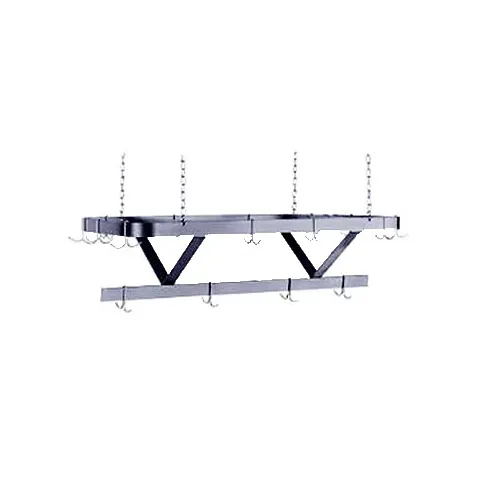 ATS MET-PRC-48 Stainless Steel Triple Bar Ceiling Mounted Pot Rack w/ 12 Double Pot Hooks - 48"W x 22"D