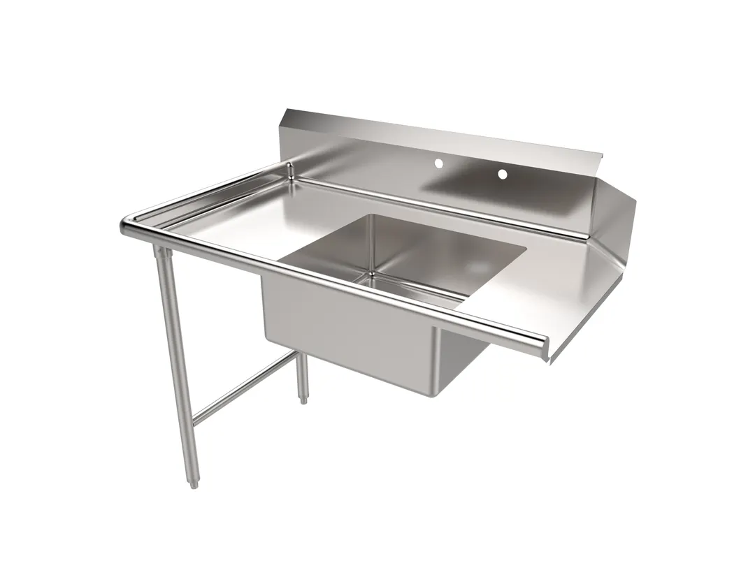 American Tables & Seating MET-SDT-48L 48" Straight Design Soiled Dishtable w/ Left Table, Pre-Rinse Sink, 9" Backsplash