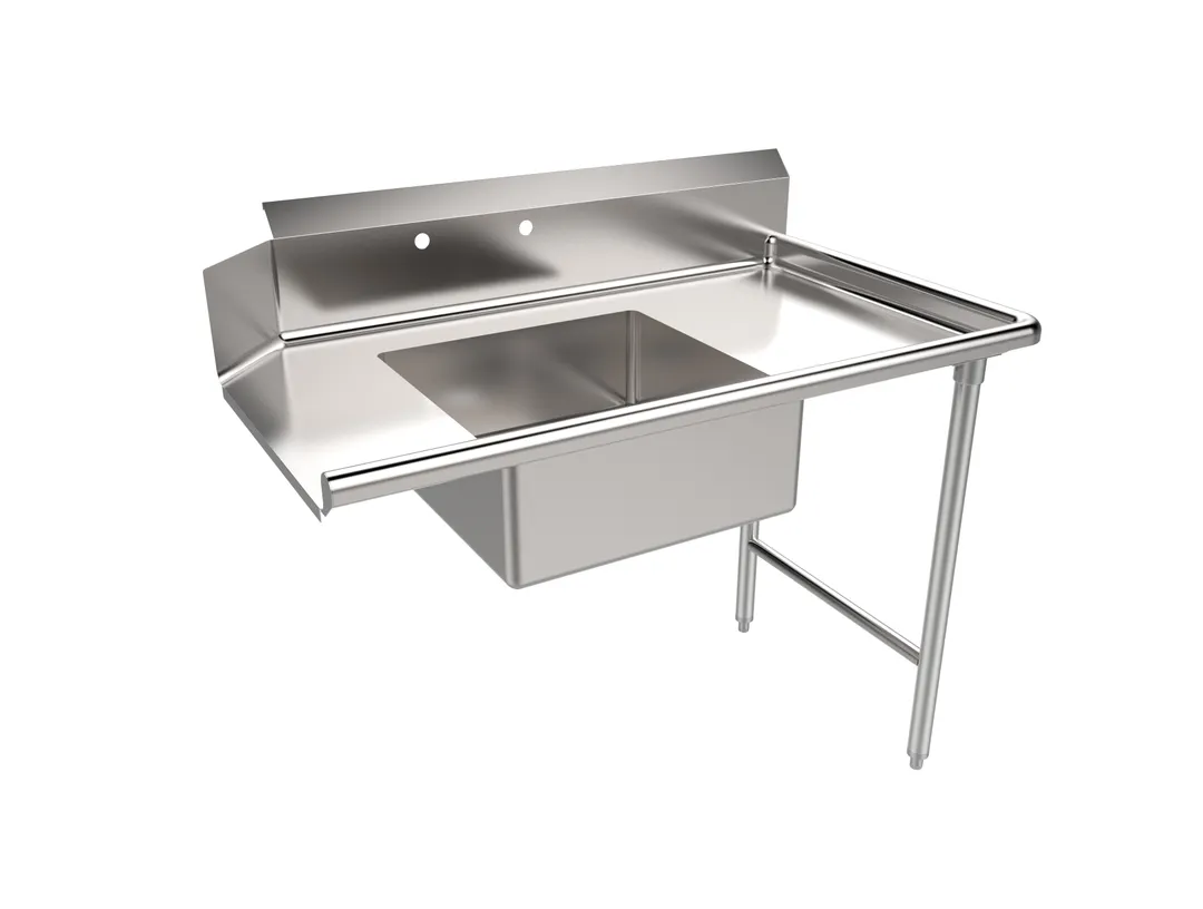 American Tables & Seating MET-SDT-48R 48" Straight Design Soiled Dishtable w/ Right Table, Pre-Rinse Sink, 9" Backsplash