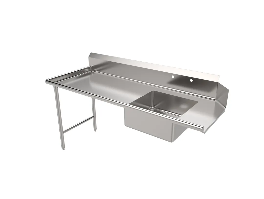American Tables & Seating MET-SDT-72L 72" Straight Design Soiled Dishtable w/ Left Table, Pre-Rinse Sink, 9" Backsplash