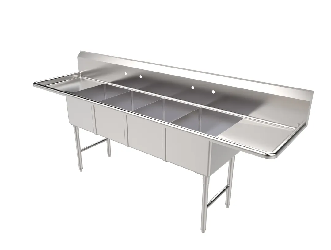 American Tables & Seating MET-SE-16204D18 110" (4) Compartment Sink, 16"Wx20"L Bowl w/2 Drainboards