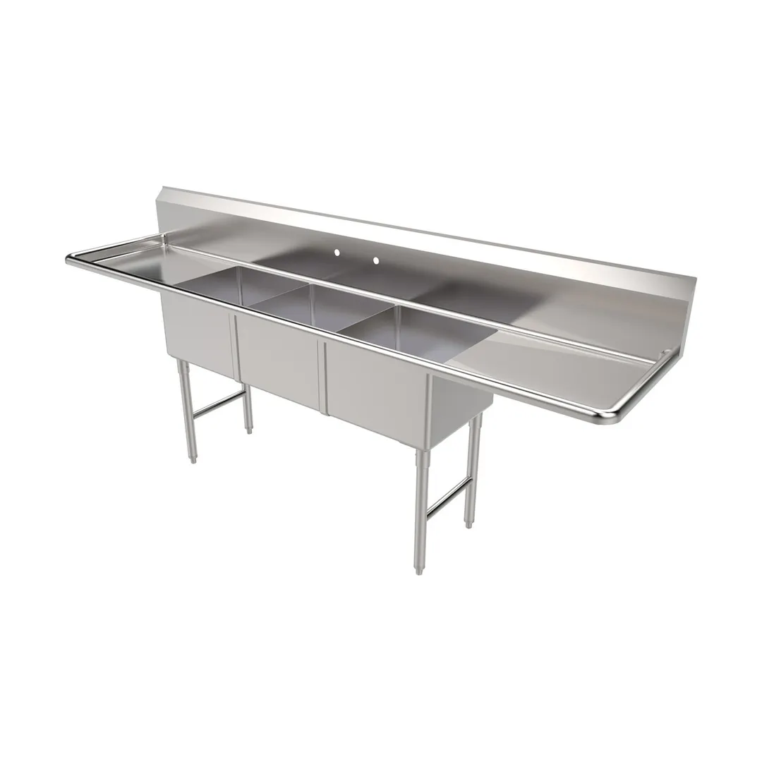 American Tables & Seating MET-SE-18183D24 102" Three Compartment Sink, 18"x18" Bowl-2 Drainboards