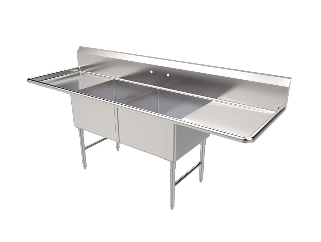 American Tables & Seating MET-SEH-24242D 96" Two Compartment Sink, 24"Wx24"L Bowl w/2 Drainboards