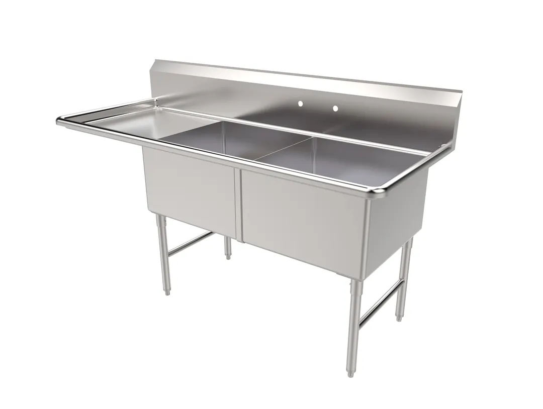 American Tables & Seating MET-SEH-24242L 75" Two Compartment Sink,  24"Wx24"L Bowl With Left Board