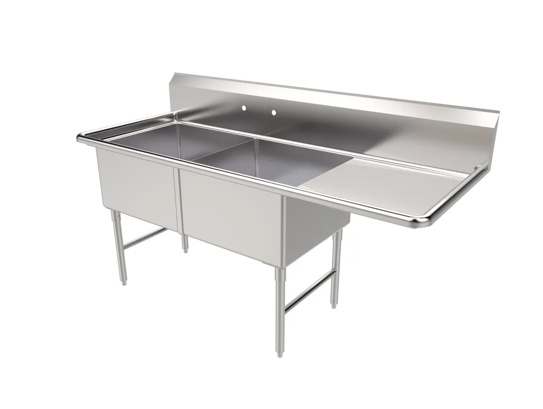 American Tables & Seating MET-SEH-24242R 75" Two Compartment Sink, 24"Wx34"L Bowl With Right Board