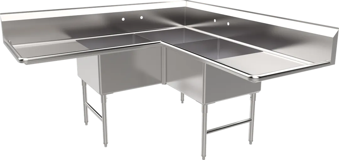 American Tables & Seating MET-SEH-24243CS 75" 3 Compartment Corner Sink, 24"W x 24"L Bowl-S.Steel 