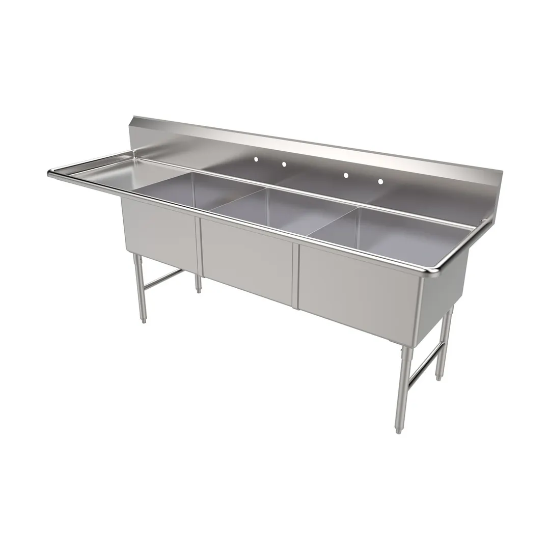 American Tables & Seating MET-SEH-24243L 99" Three Compartment Sink, 20"x24" Bowl With Left-Hand