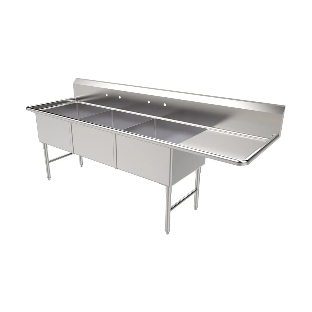 American Tables & Seating MET-SEH-24243R 99" Three Compartment Sink, 24"x24" Bowl With Right-Hand