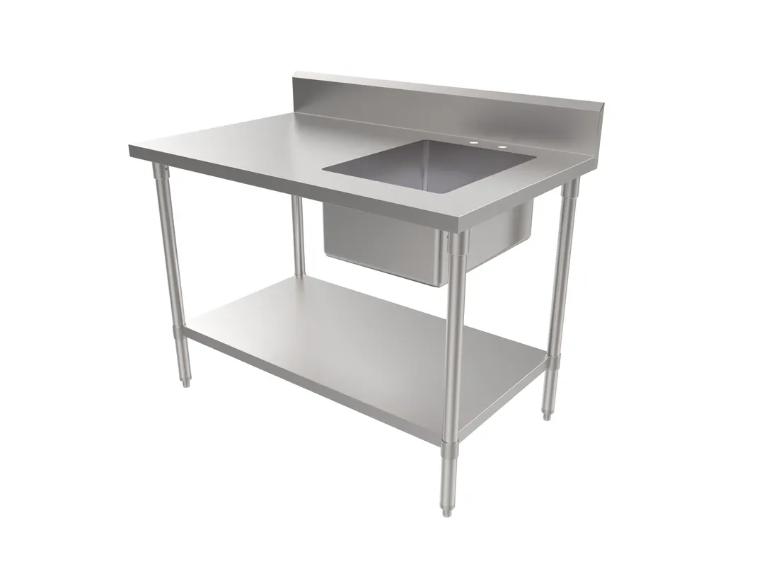 American Tables & Seating MET-WTPS-3048L 48" Prep Table Sink Unit, Bowl on Left - 18 Gauge