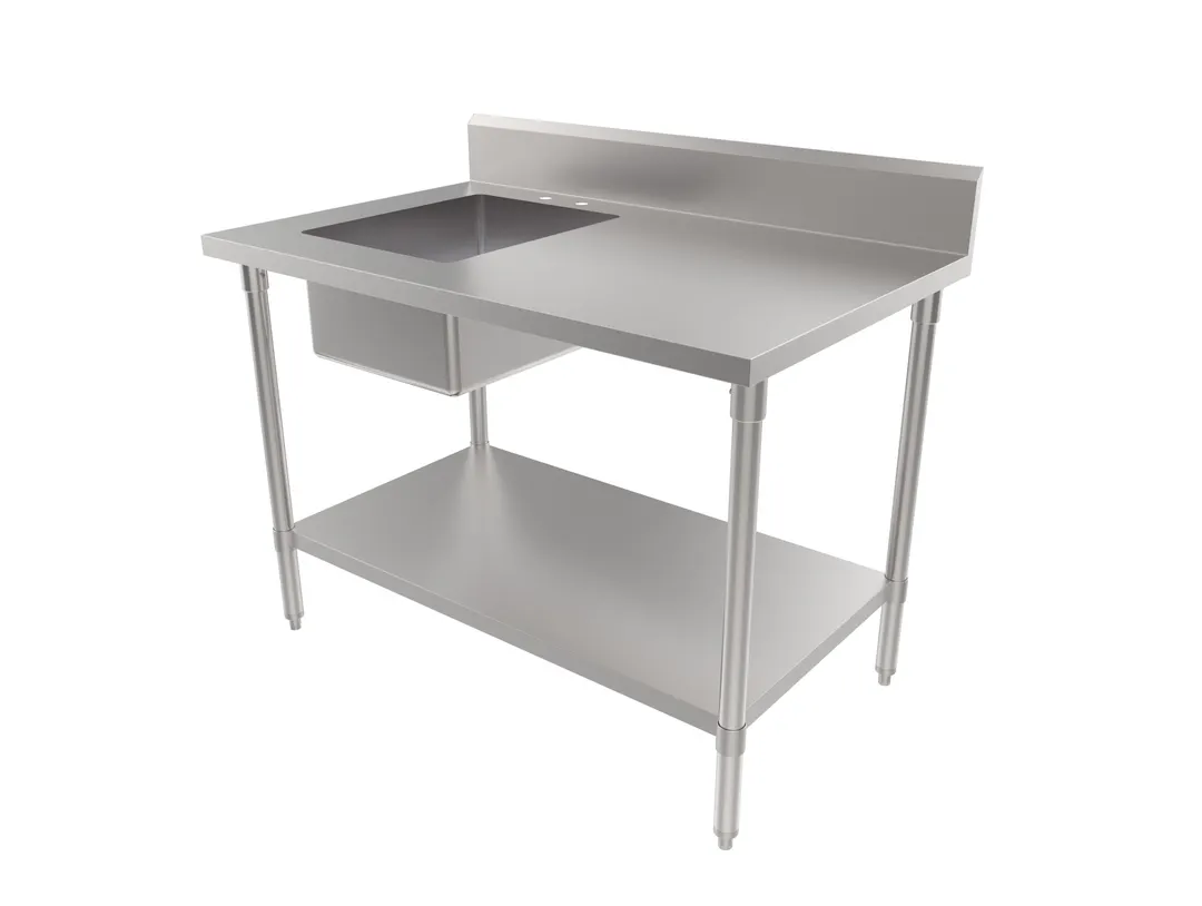 American Tables & Seating MET-WTPS-3048R 48" Prep Table Sink Unit, Bowl on Right - 18 Gauge