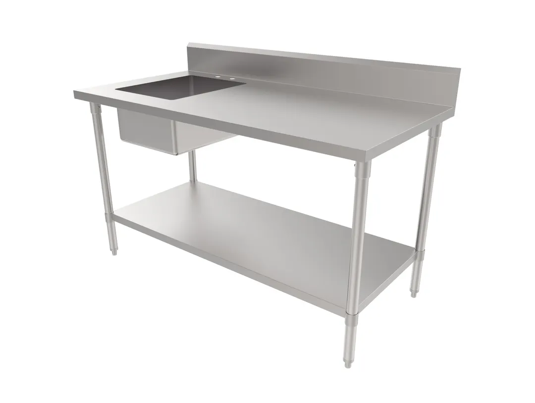 American Tables & Seating MET-WTPS-3060R 60" Prep Table Sink Unit, Bowl on Right - 18 Gauge