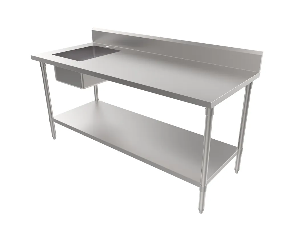 American Tables & Seating MET-WTPS-3072R 72" Prep Table Sink Unit, Bowl on Right - 18 Gauge