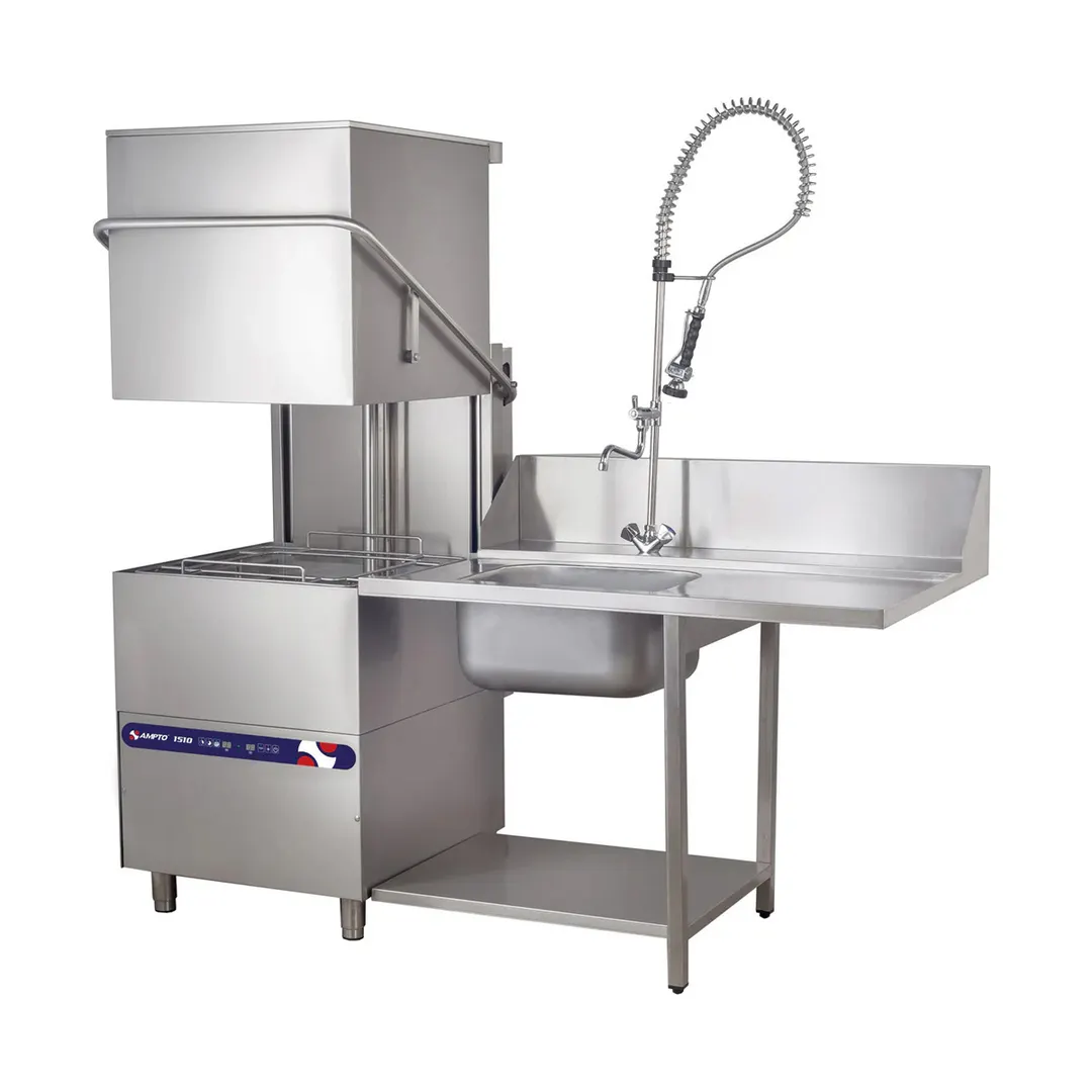 AMPTO 1510 29" Door Type Straight-Thru Dishwasher, 30 Racks/Hr -21 Gal/Hr - High Temp with Booster