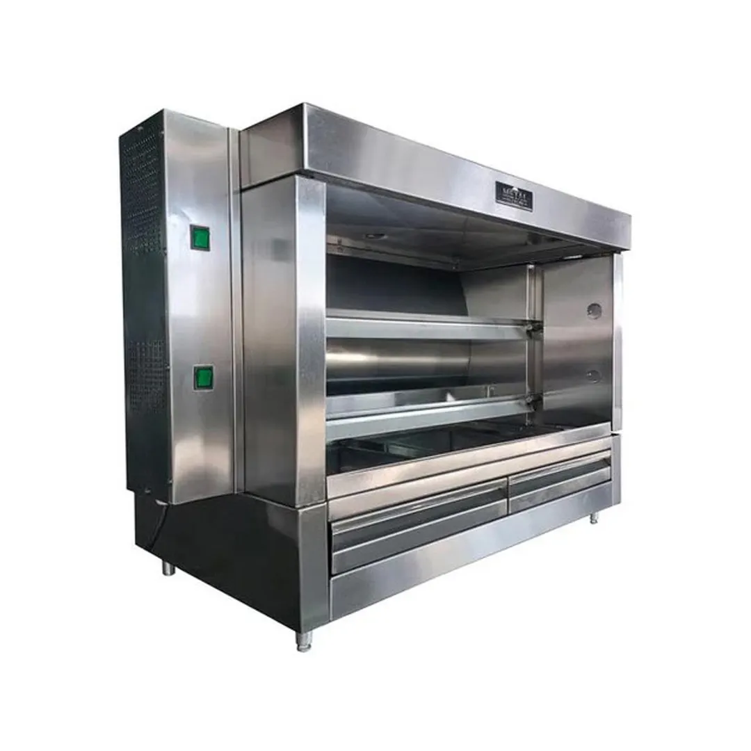 AMPTO FRG2VE Rotisserie Gas Oven w/ 2 Spits, Sliding Doors, 8-Chicken Capacity