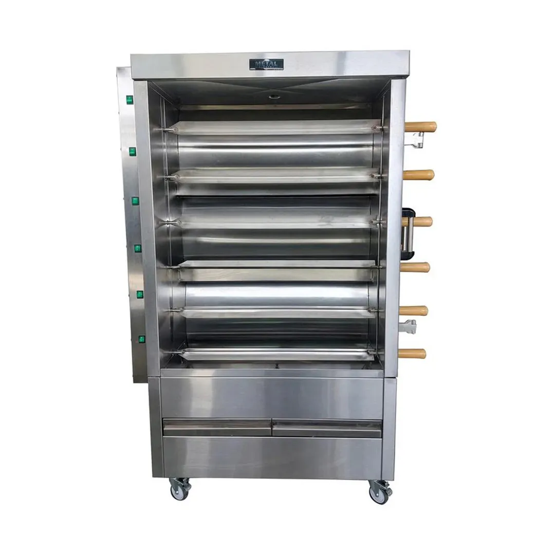 AMPTO FRG6VE Rotisserie Gas Oven w/ 6 Spits, Sliding Doors, 30-Chicken Capacity