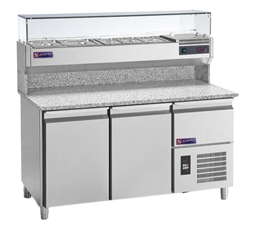 AMPTO MPP-2US 63" 2-Section Refrigerated Pizza Prep Table w/ 2 Doors, 12 cu. ft.