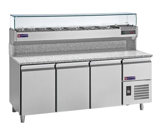 AMPTO MPP-3US 3-Section Refrigerated Pizza Prep Table w/ 3 Doors, 16 cu. ft.