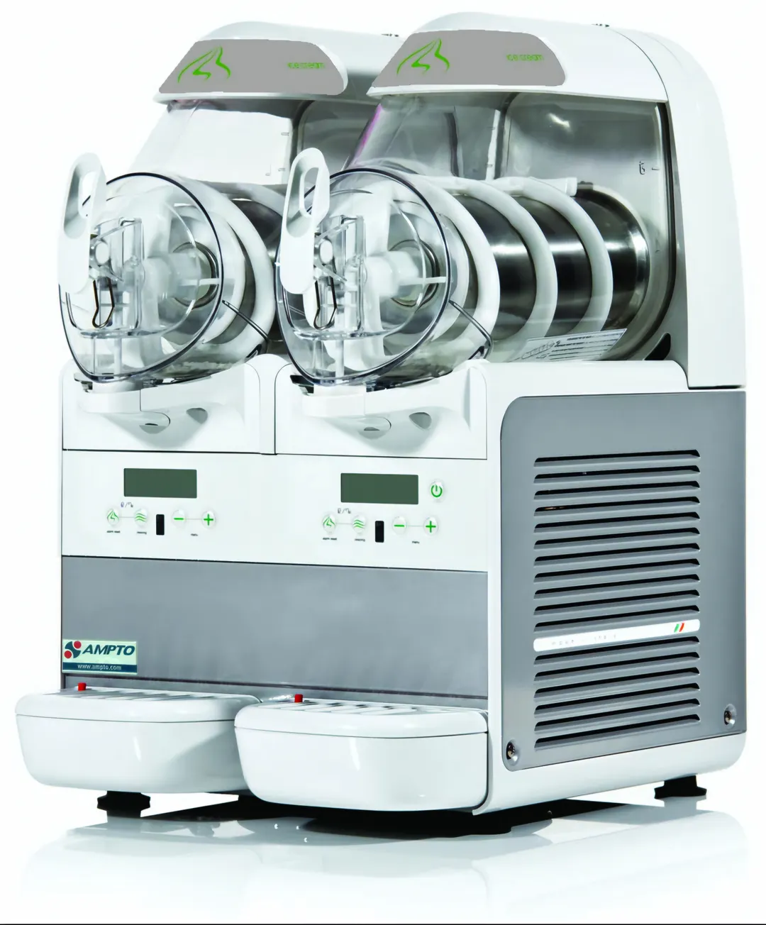 AMPTO Q1216 Soft-Serve, 2×1.5-Gallon Bowls, 10-14 Qt Hopper, Air-Cooled, <=20°F Compressor, ETL/NSF
