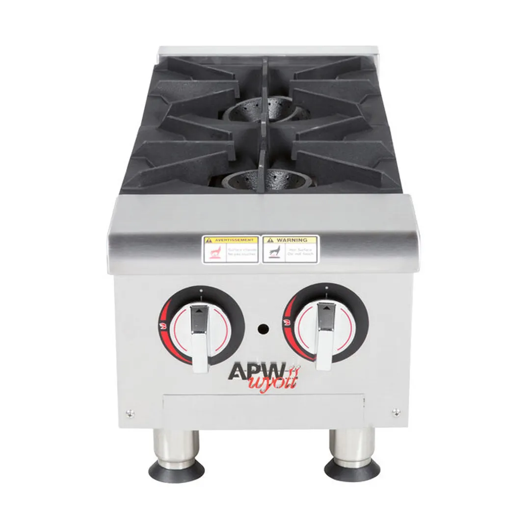APW Wyott GHP-2S 12" Countertop Gas Hotplate with (2) Burners, Manual Controls, 44.000 BTU