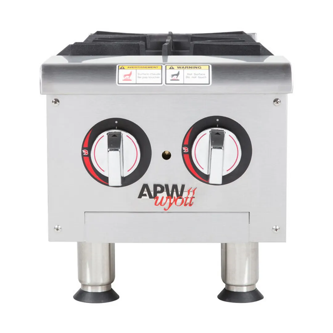 APW Wyott GHP-2S 12" Countertop Gas Hotplate with (2) Burners, Manual Controls, 44.000 BTU