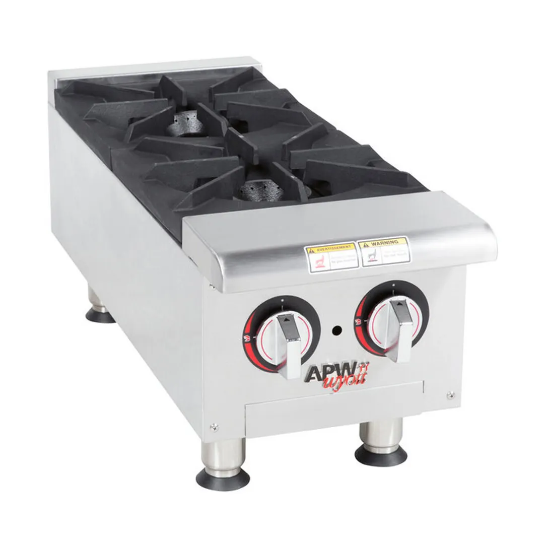APW Wyott GHP-2S 12" Countertop Gas Hotplate with (2) Burners, Manual Controls, 44.000 BTU