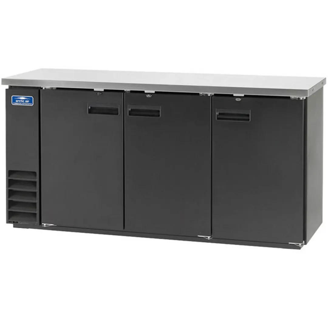 Arctic Air ABB72 73" 3 Solid Swinging Door Back Bar Cooler, 20.7 cu. ft., 84x6-pk 12oz. Cans