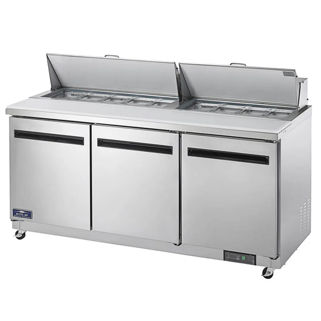 Arctic Air AMT72R 72" Three Section Mega Top Sandwich & Salad Prep Table w/ 3 Doors, 27 Pans