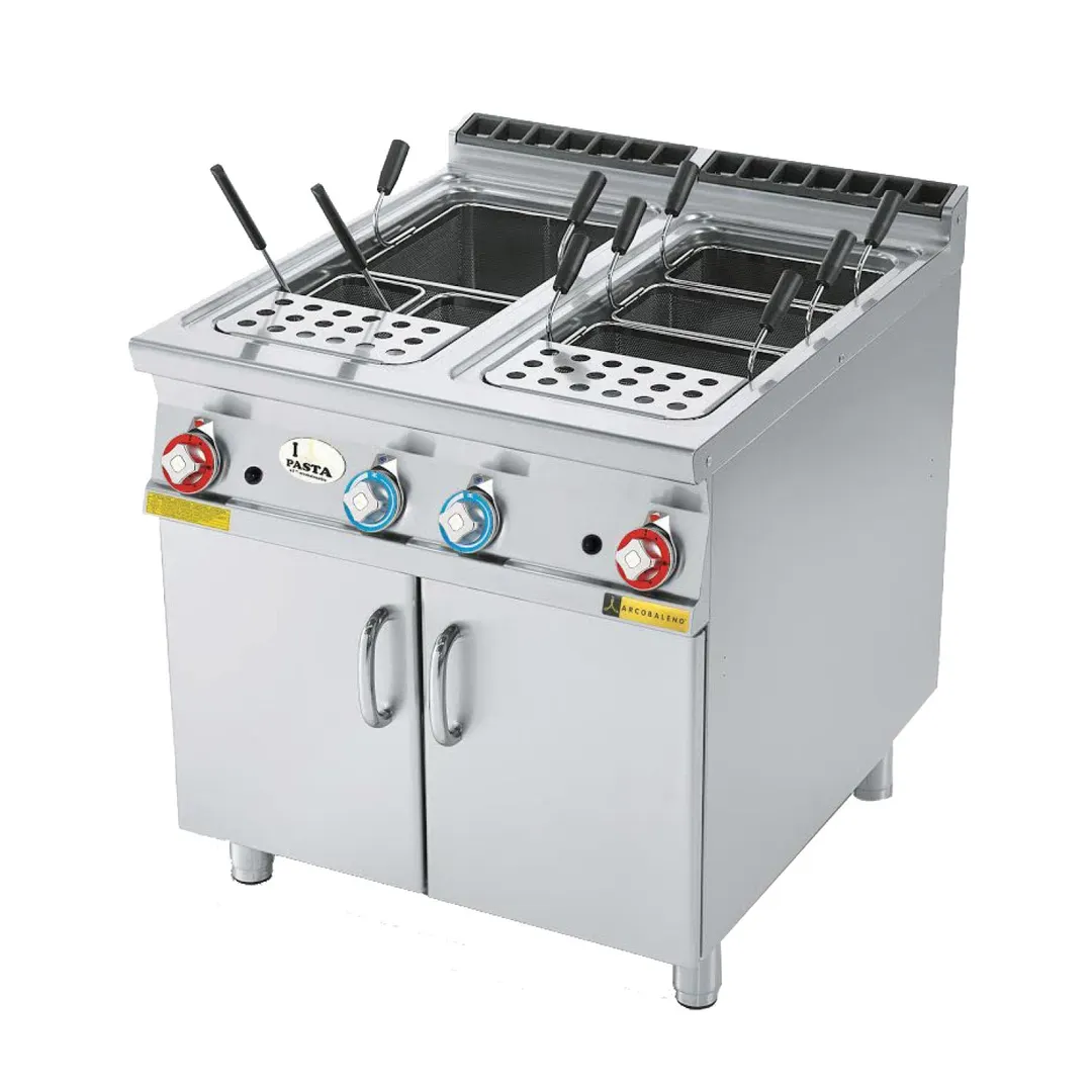 Arcobaleno APCG28D 14 Gallon Double Tank Gas Pasta Cooker, Automatic Water Fill, 64.800 BTU