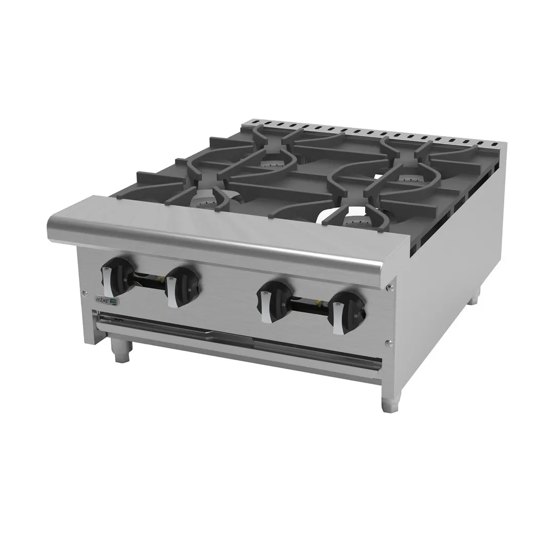 Asber AEHP-4-24 24" Countertop Gas Hotplate with (4) Burners, Manual Controls, 120.000 BTU