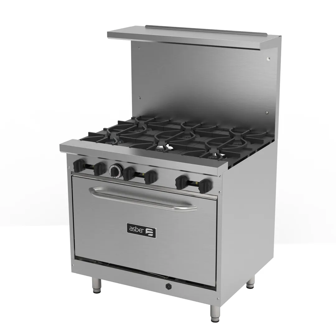 Asber AER-6-36-E 36" Gas Restaurant Economic Range w/ (6) Open Burners,(1) Standard Oven, 210.000 BTU