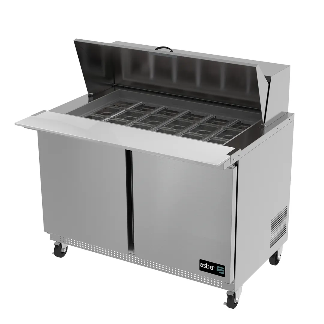 Asber APTM-48-18 48" Two Section Mega Top Sandwich/Salad Prep Table w/ 2 Doors, 18 pans, 12 cu. ft.