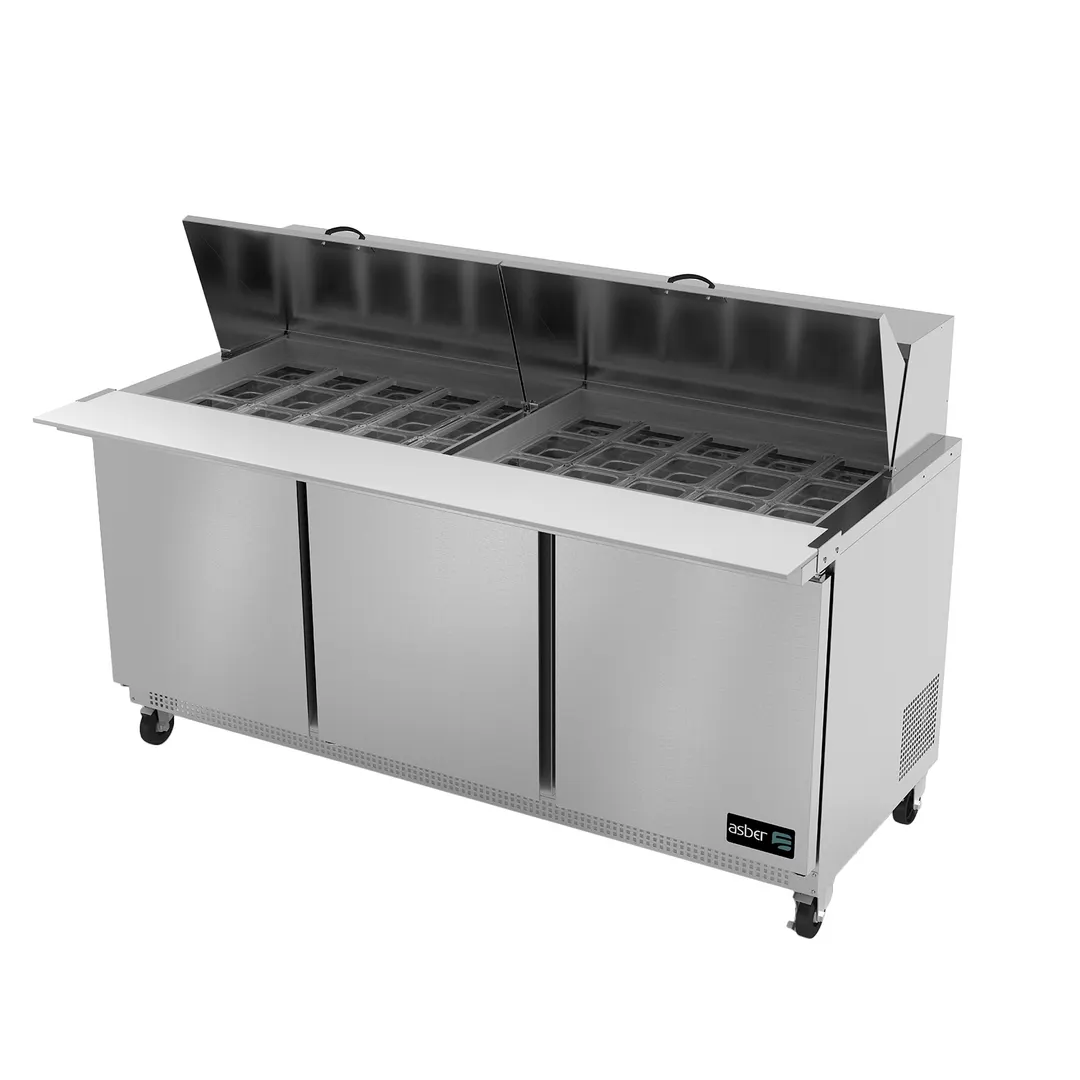 Asber APTM-72-30 72" Three Section Mega Top Sandwich/Salad Prep Table w/ 3 Doors, 30 pans
