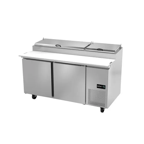 Asber APTP-67 67" 2-Section Refrigerated Pizza Prep Table w/ 2 Doors, (9) 1/3 Size Pans