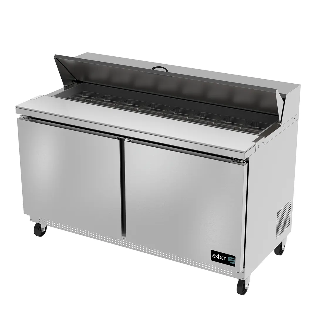Asber APTS-60-16 60" Two Section Sandwich/Salad Prep Table w/ 2 Doors, 16 pans, 15 cu. ft.