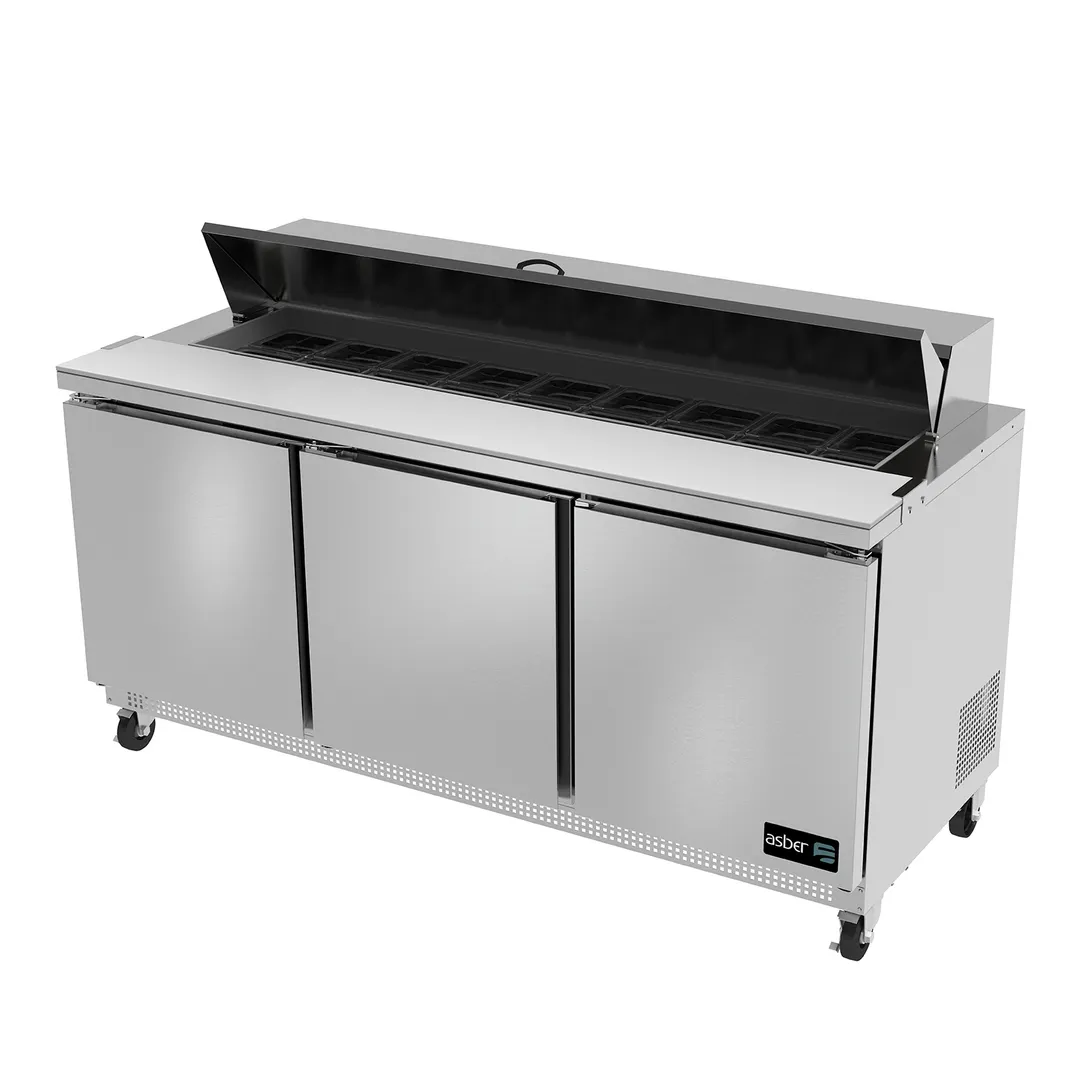 Asber APTS-72-18 72" Three Section Sandwich/Salad Prep Table w/ 3 Doors, 18 pans, 18 cu. ft.